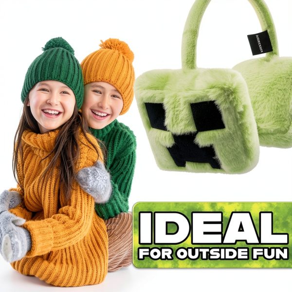 Minecraft Kids Earmuffs Fluffy Creeper Design One Size Warm Headband-4