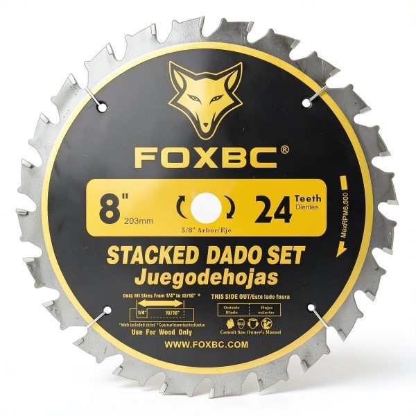 FOXBC 8" Carbide Stacking Dado Blade Set for SawStop, Jet, Dewalt, Bosch Saw - 14 Pieces-2