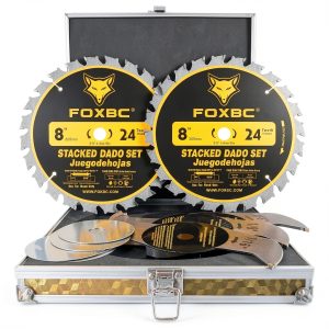 FOXBC 8" Carbide Stacking Dado Blade Set for SawStop, Jet, Dewalt, Bosch Saw - 14 Pieces-0