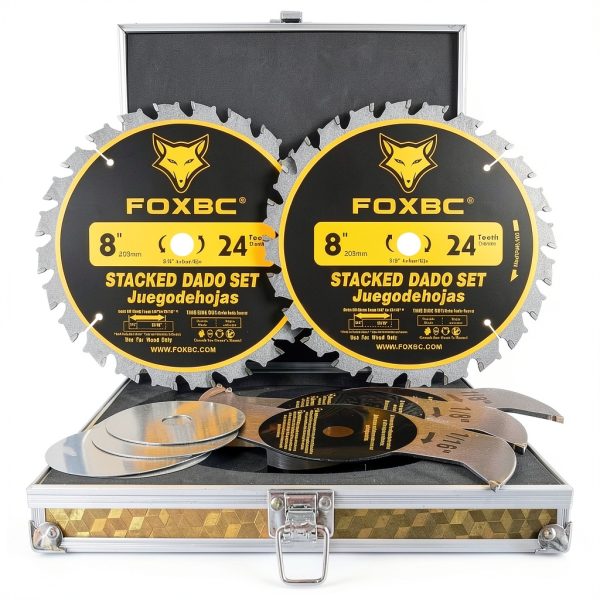 FOXBC 8" Carbide Stacking Dado Blade Set for SawStop, Jet, Dewalt, Bosch Saw - 14 Pieces-0